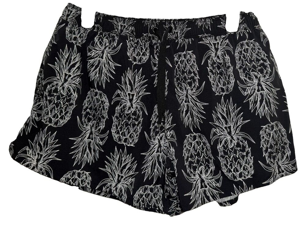 Lauren James Pineapple Print Pull On Shorts Women’s L Black White Stretch